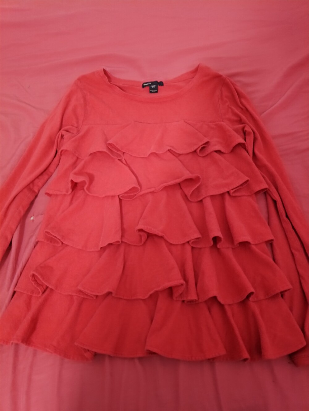GAP Coral Ruffle Layered Long Sleeve Top - Coral